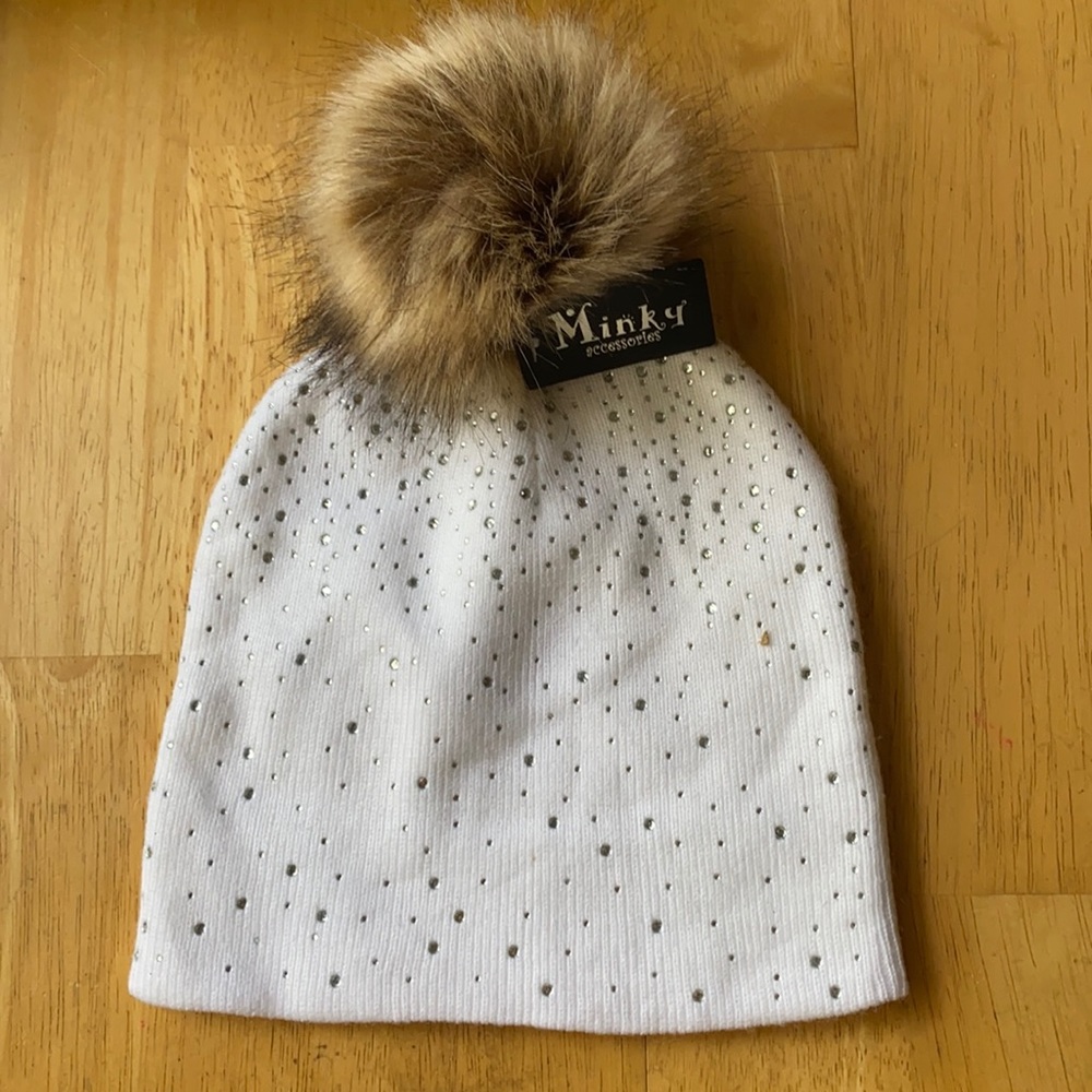 White Minky accessories Beanie with pompon hat